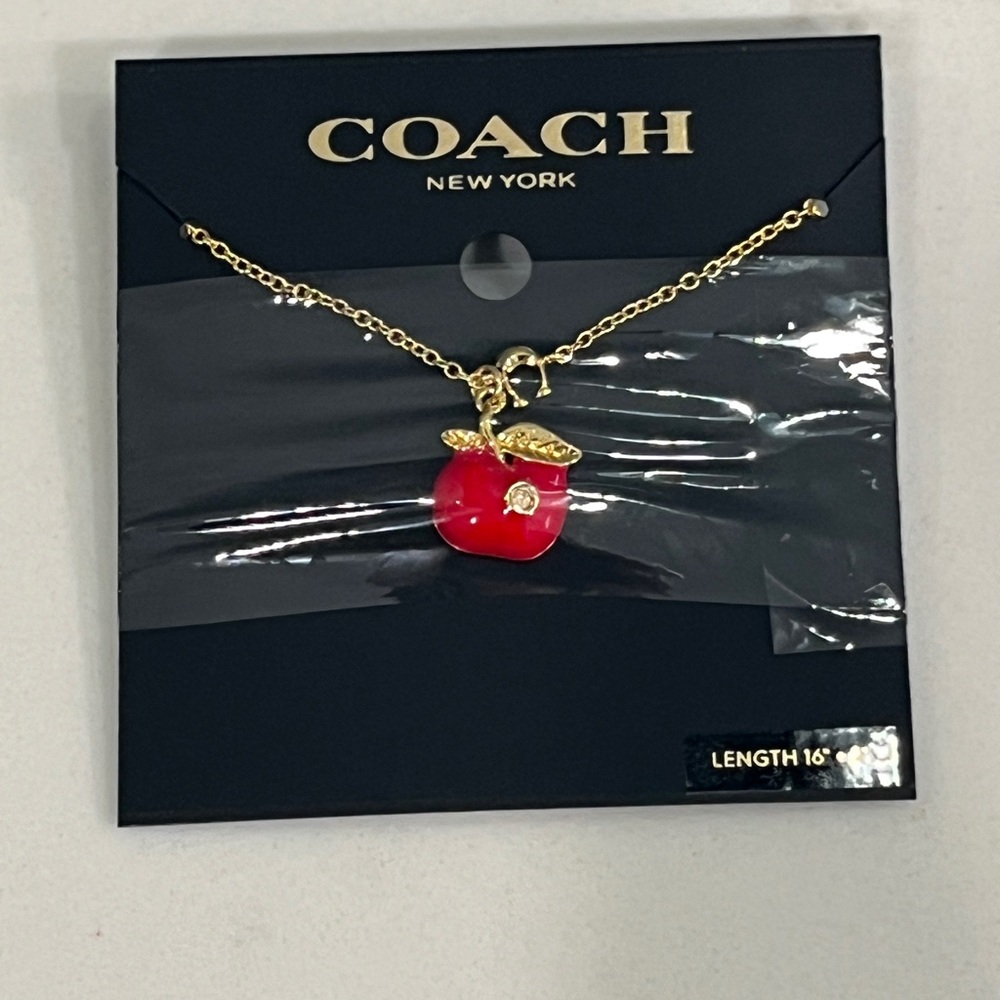 Coach RoseGold Necklace with Red Apple Pendant